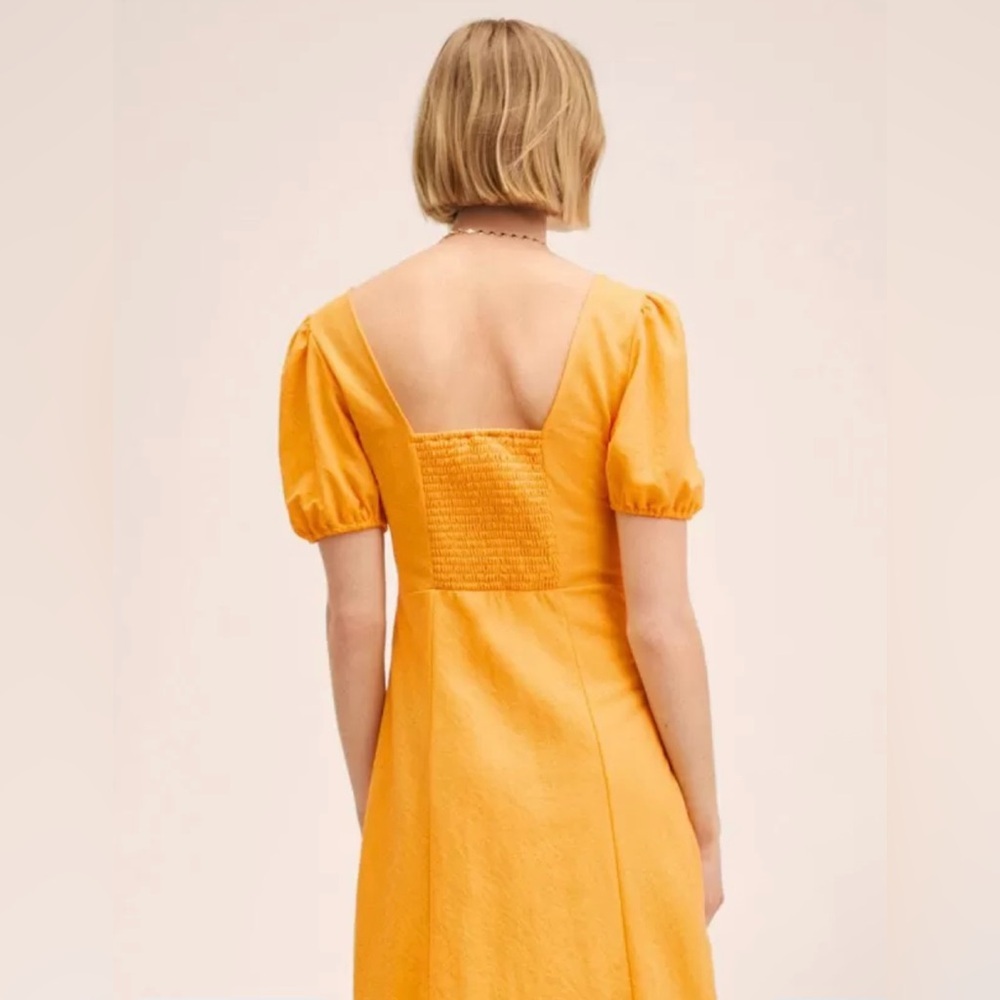 💖5 for $50💖MNG MANGO Yellow Solid A-Line Puff Sleeve Mini Dress - Picture 4 of 12
